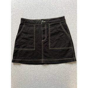 Zara TRF Black Denim Mini Skirt With Contrast Stitching Size M Cotton & Elastane